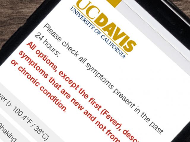 UC Davis symptom survey on a mobile phone