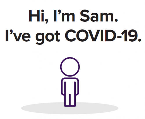 Hi I'm Sam and I've got COVID-19. My Daily Symptom Survey badge color is RED