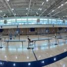 testing stations span the four-court gymnasium in the ARC at UC Davis